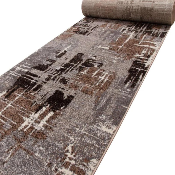 Traversa covor moderna gri maro cu model abstract, ideala pentru hol, bucatarie sau living, design elegant