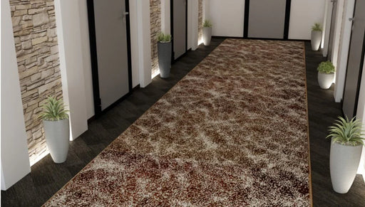 Traversa covor moderna maro festonata pentru hol lung si living, design elegant rezistent la trafic