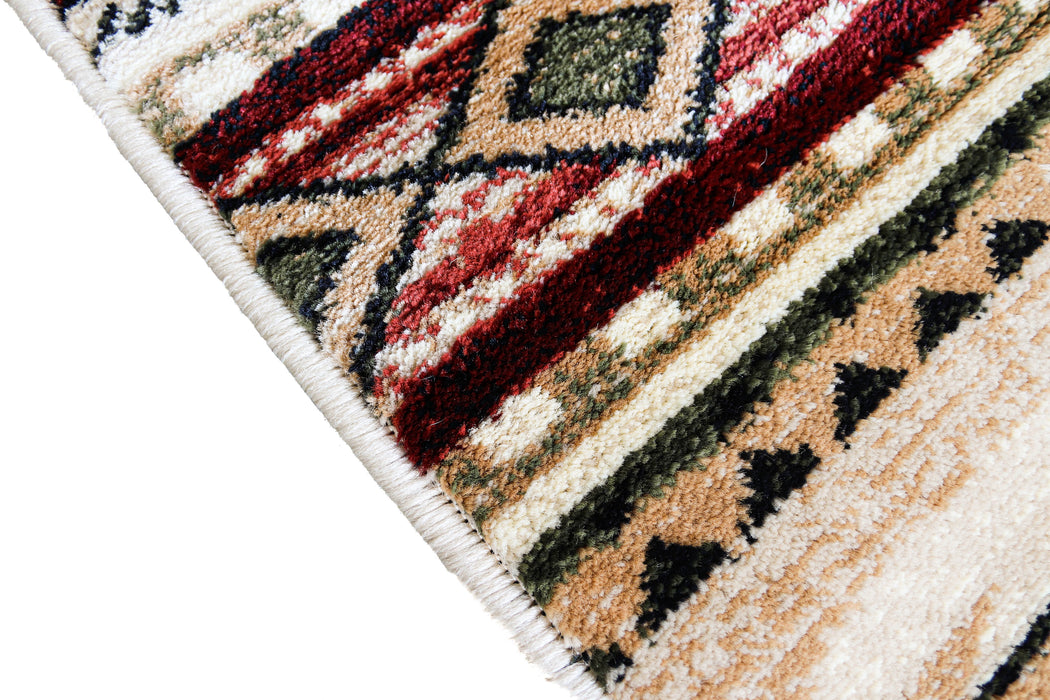 Detaliu motive etnice decorative pe traversa covor traditionala clasica