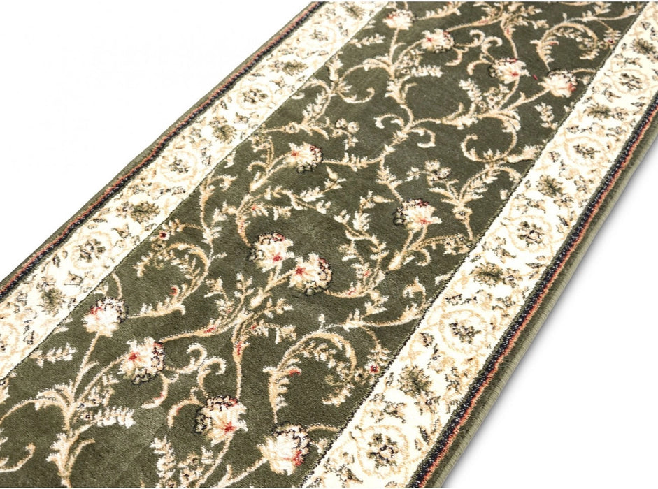 Traversa covor verde inchis pentru coridor model traditional rezistent la trafic