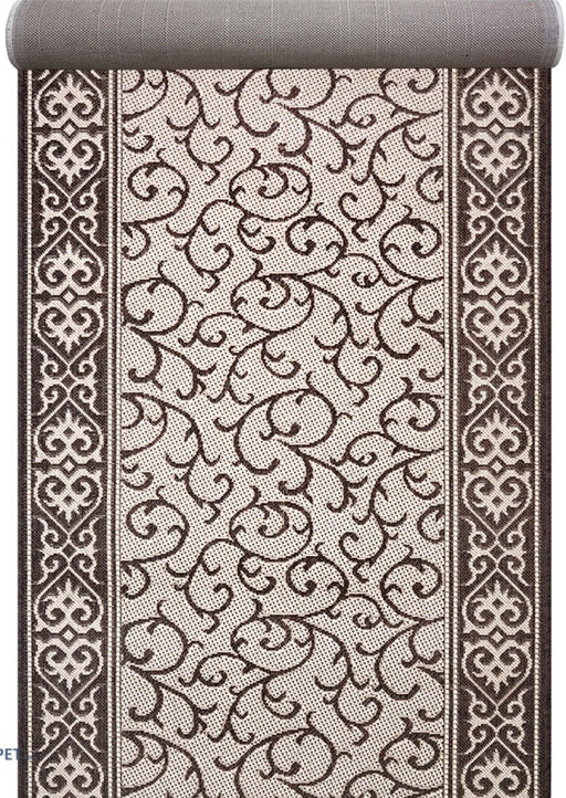 Traversa hol lunga tip iuta bej maro, covor bucatarie modern rezistent si elegant