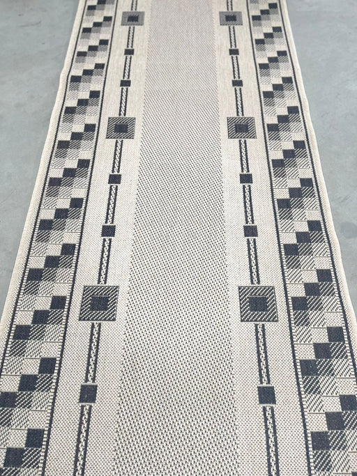 Traversa hol lunga tip iuta crem maro, covor bucatarie modern rezistent si elegant