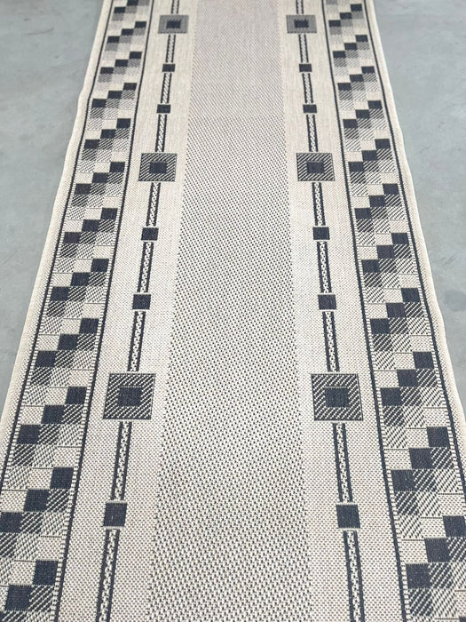 Traversa hol lunga tip iuta crem maro, covor bucatarie modern rezistent si elegant