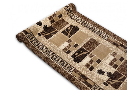 Traversa maro bej cu model geometric modern potrivita pentru hol si living