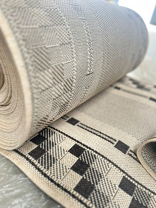 Traversa tip iuta crem maro pentru bucatarie si hol, covor bucatarie modern si traversa hol lunga