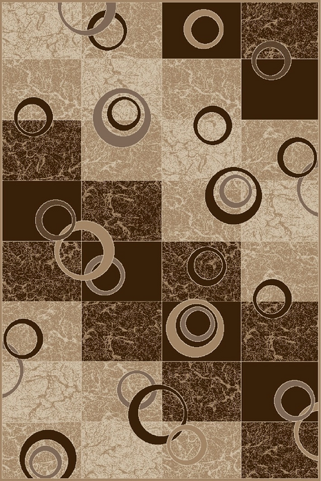 Covor bej maro model geometric cu cercuri abstracte pentru living modern