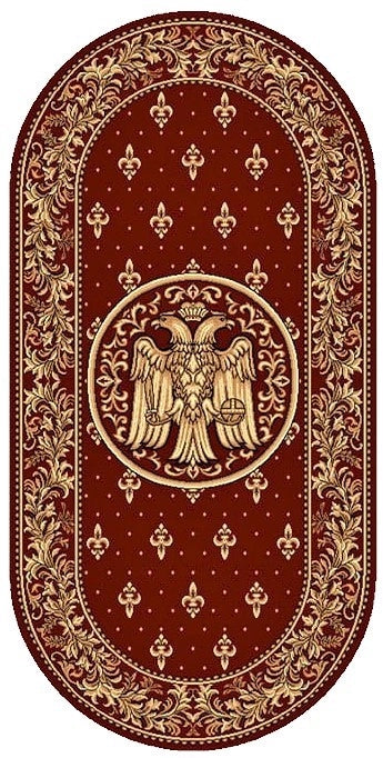 Covor bisericesc clasic grena oval cu vultur bicefal si model traditional