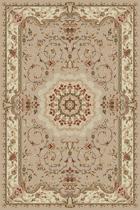 Covor clasic crem bej cu model traditional, potrivit pentru living sau dormitor