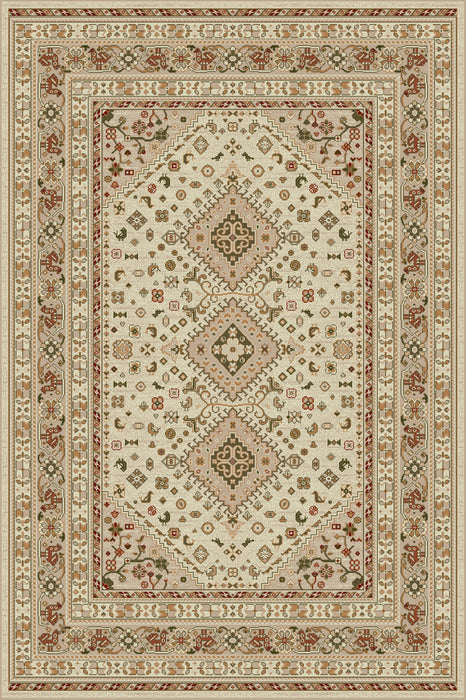 Covor clasic crem bej cu model traditional, ideal pentru living sau dormitor