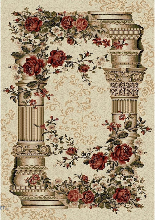 Covor clasic floral bej crem cu model traditional, ideal pentru living sau dormitor