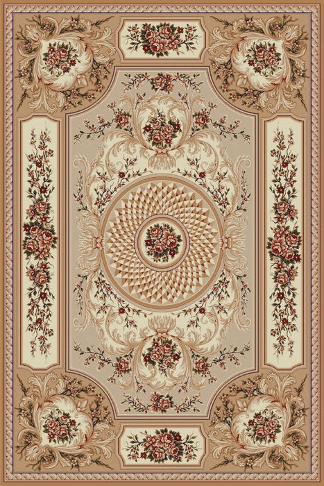 Covor clasic floral bej, ideal pentru living și dormitor