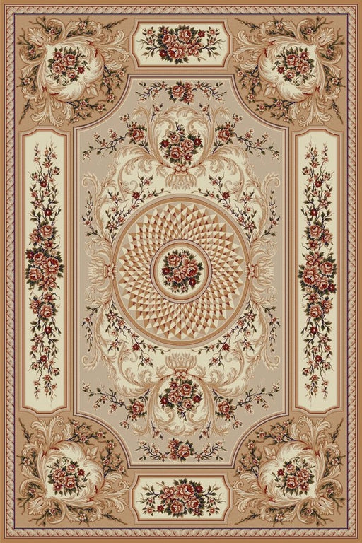 Covor clasic floral bej, ideal pentru living și dormitor