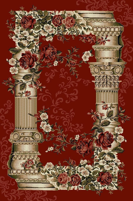 Covor clasic floral grena cu model traditional, potrivit pentru living sau dormitor