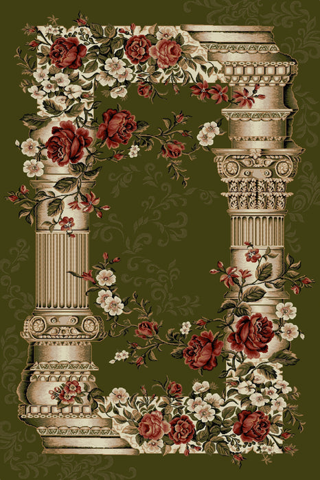 Covor clasic floral verde cu model traditional, ideal pentru living sau dormitor