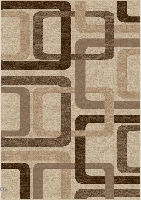 Covor modern bej maro cu model geometric retro pentru living contemporan