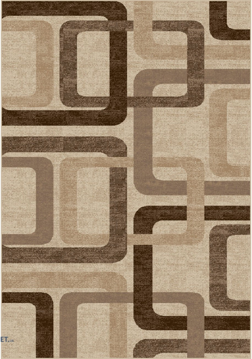 Covor modern bej maro cu model geometric retro pentru living contemporan