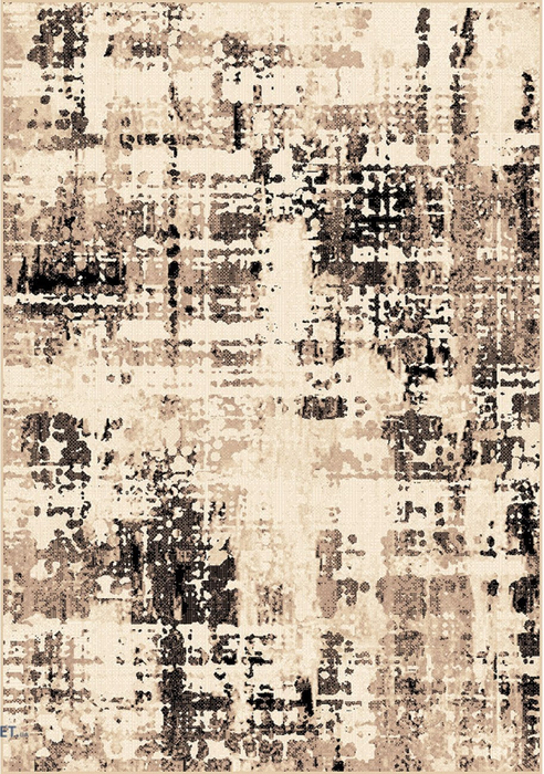 Covor modern crem bej cu accente maro si negre model abstract pentru living