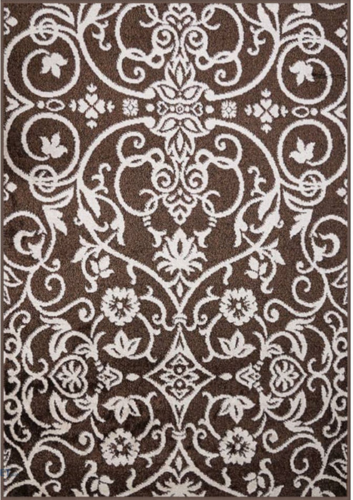 Covor modern crem maro cu model ornamental elegant pentru living si dormitor