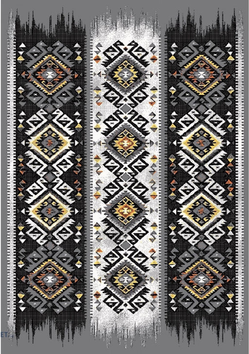Covor modern gri cu model traditional si design geometric pentru living elegant