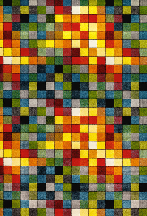 Covor modern cu model mozaic colorat si design contemporan pentru living si dormitor.