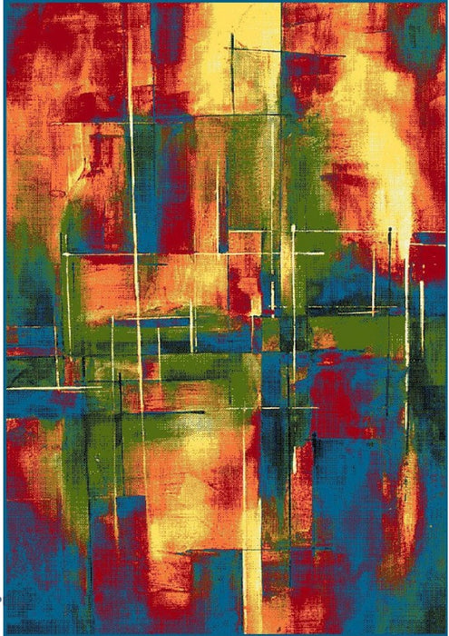Covor modern multicolor pentru living elegant, cu model abstract si culori vibrante