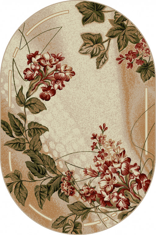 covor modern oval crem bej floral