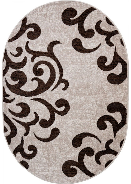 Covor oval bej maro modern pentru living model ornamental elegant