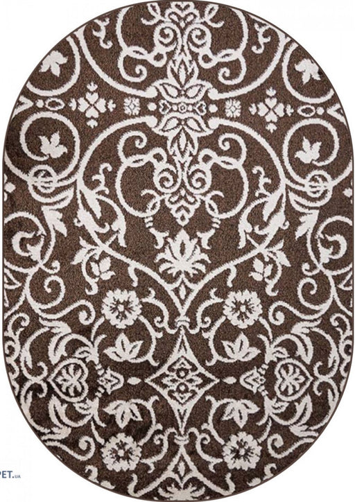 Covor oval maro crem model ornamental modern pentru living si dormitor