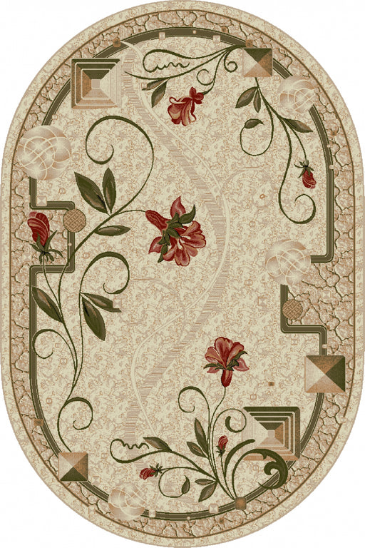 covor oval modern floral cu design elegant, vedere completa