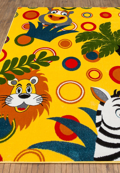 Covor pentru copii cu zebra, tigru si elemente tropicale pentru decor vesel