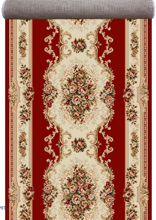 Traversa covor clasica florala grena pentru hol lung model traditional elegant cu medalion central