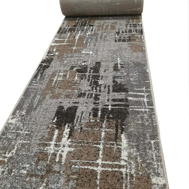 Traversa covor design modern geometric gri, perfecta pentru hol, bucatarie sau spatii inguste